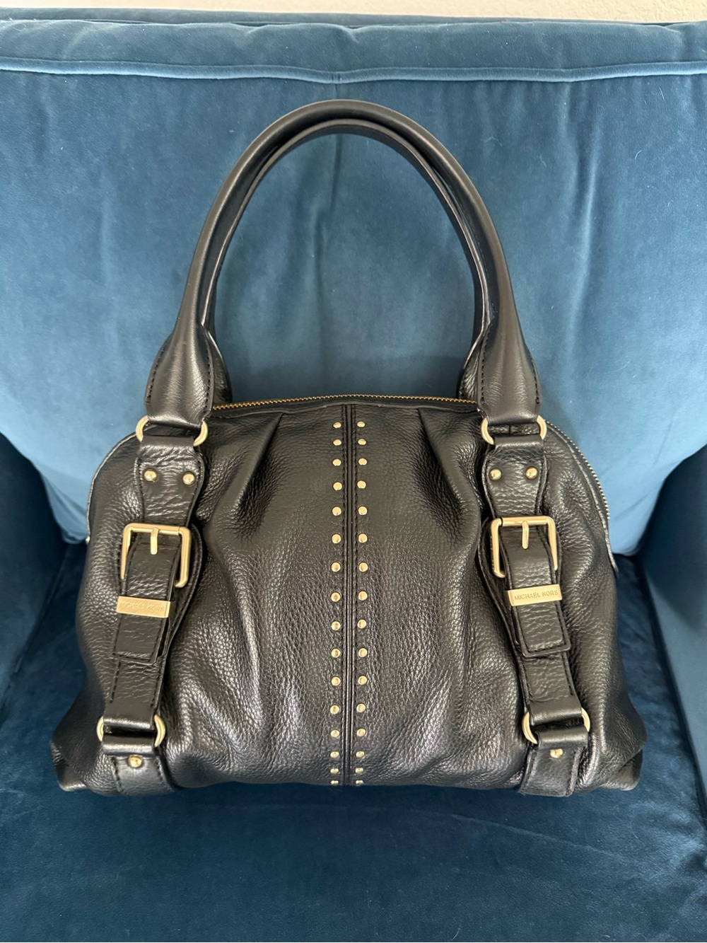 MICHAEL Michael Kors Astor Black Pebbled Leather Studded Shoulder Bag